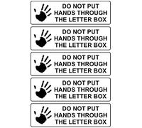 Do not put your hands through the letterbox Safety sign - Pack of 5 200mm x 58mm Self adhesive stickers - Self adhesive stickers on sheet (300mm x 200mm)