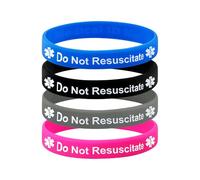 Do Not Resuscitate (DNR) Medical ID Wristbands - Pack of 4 Silicone Emergency Bracelets (18cm & 20cm) (Large 20cm)