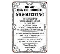 Do Not Ring The Doorbell No Soliciting Metal Sign For Yard Front Door Warning Tin Sign White Hanging Plaque Home Office Garage Wall Decor Retro Metal Tin Sign 8X12 Inches