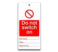 Do Not Switch On Lockout Tags - Red 75mm x 158mm PVC Tags - Pack of 10 Tags & 10 Cable Ties (P/NO. 7824549AMZ)