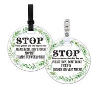 Do Not Touch Baby Signs, 2 Pack Greenery Stop No Touching Baby Car Seat Sign or Stroller Tag, Baby Car Safety Signs Tags for Newborn Baby Stroller Backpack. (5 Inches)
