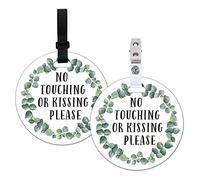 Do Not Touch Baby Signs-Stroller Tag, 2 Pack Greenery No Touching or Kissing Baby Sign, Stop No Touching Baby Car Seat Sign or Stroller Tag for Newborn Baby (5 Inches)