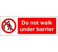 Do not walk under the barrier safety sign - Self adhesive sticker 300mm x 100mm