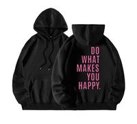 Do What Makes You Happy Hoodies for Women Loose Fit Pullover Letter Sweatshirts Casual Long Sleeve Hooded T Shirts Pockets Black Fall Outfits 2023 Winter Clothes S