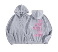 Do What Makes You Happy Hoodies for Women Loose Fit Pullover Letter Sweatshirts Casual Long Sleeve Hooded T Shirts Pockets Grey Outfits 2025 Fall Clothes S