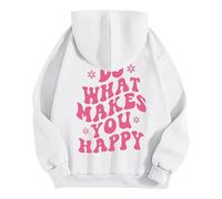 Do What Makes You Happy Women's Letter Graphic Drawstring Hoodies Long Sleeve Pullovers Sweatshirts