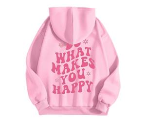 Do What Makes You Happy Women's Letter Graphic Drawstring Hoodies Long Sleeve Pullovers Sweatshirts