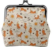 Do Yoga Be Happy Theme Orange Cats Women's Leather Coin Purse, Small Change Pouch with Kiss-Lock Clasp Closure Buckle Wallet for Girl Gift