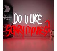 Do You Like Scary Movies Neon Sign for Wall Decor Halloween Decor Horror Movie Led Sign Dimmable Spooky Gothic Neon Light Up Sign for Horror Room Party Man Cave Party Gifts Halloween Decoration