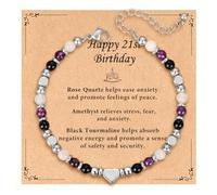 DOA 18th 30th 40th 50th 60th 21st Birthday Bracelet Gift for Women Girls, 5mm Natural Stone Crystal Healing Bead Bracelet, Jewellery Presents Given Box with Card for Her Girls Friends Daughter Mum