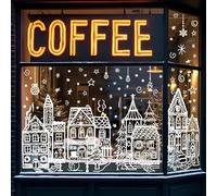 DOA 4 Sheets Christmas Window Stickers, 12×18 Inch Xmas Window Stickers, Double-Side Snowflake Snowman Building Clings Decorations for Xmas Window Indoor Decorations