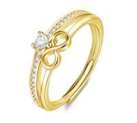DOA 925 Eternity Sterling Silver Plated Rings for Women, Adjustable Cubic Zirconia Heart Ring, Eternity Promise Thumb Rings for Engagement Anniversary Wedding Jewellery Gifts with Box (Silver/Gold)