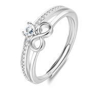 DOA 925 Eternity Sterling Silver Plated Rings for Women, Adjustable Cubic Zirconia Heart Ring, Eternity Promise Thumb Rings for Engagement Anniversary Wedding Jewellery Gifts with Box (Silver/Gold)