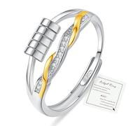 DOA 925 Sterling Silver Fidget Ring, Adjustable Thumb Anxiety Gold Ring for Anxiety Women, Spinner Twited Rings to Relieve Stress & Worry in Platinum