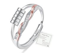 DOA 925 Sterling Silver Fidget Ring, Adjustable Thumb Anxiety Rosegold Ring for Anxiety Women, Spinner Twited Rings to Relieve Stress & Worry in Platinum