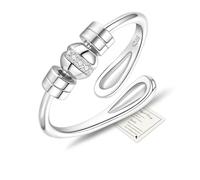 DOA Adjustable Fidget Ring with Beads, Sterling Silver Plated Anxiety Ring, Fidget Rings for Women, White Anxiety Rings for Women