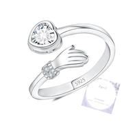 DOA Adjustable Sterling Silver Open Rings for Women, Hug April Birthstone Rings Women, Thumb Ring with Cubic Zirconia