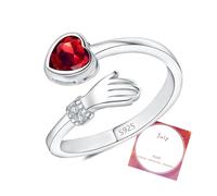 DOA Adjustable Sterling Silver Open Rings for Women, Hug July Birthstone Rings Women, Red Thumb Ring with Cubic Zirconia