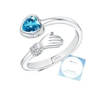 DOA Adjustable Sterling Silver Open Rings for Women, Hug March Birthstone Rings Women, Thumb Ring with Cubic Zirconia