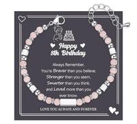 DOA Birthday Gift for 8 Year Old Girl Adjustable Natural Stone Beads Bracelet Present for 8th 9th 10th 11th 12th 13th 14th 15th 16th Daughter Granddaughter Sister Friend with Gift Card & Box