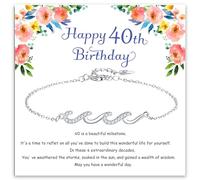 DOA Birthday Gifts for Women, Adjustable Wavy Design Sterling Silver Bracelet, Birthday Presents for Mum Daughter Grandma Sister Friend (40th)