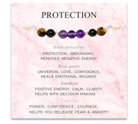 DOA Crystal Bracelet for Womens, 5mm Healing Gemstone Beaded Bracelets, Healing Bracelets, Adjustable Crystal Bracelet for Girlfriend Mum Birthday Black Tourmaline/Rose Quartz/Amethyst/Tiger Eye