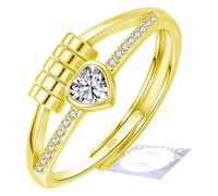 DOA Fidget Rings with Cubic Zircon, Adjustable Sterling Silver/Gold Plated Anxiety Rings for Women, Birthstone Thumb Ring for Anxiety Women with Jewellery Box&Card