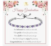 DOA Graduation Gifts for Her, 2025 Graduate Gift, Silver Tennis Cubic Zirconia Adjustable Bracelet Graduation Presents For Daughter Granddaughter Niece Bestie Friends(Purple)
