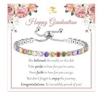 DOA Graduation Gifts for Her, 2025 Graduate Gift, Silver Tennis Cubic Zirconia Adjustable Bracelet Graduation PresentsFor Daughter Granddaughter Niece Bestie Friends