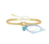DOA Infinity Birthstone Gold Silver Chain Bracelet for Women, Adjustable 18K Gold Plated Love Knot Bracelet with Blue Zirconia Heart-Shaped Pendant, Birthday Gifts for Mum Sisters Girlfriend