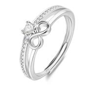 DOA Infinity Rings Women, White 925 Sterling Silver Plated Ring, Adjustable Heart Rings For Women With Cubic Zirconia, Engagement Promise Wedding Open Ring Jewellery Gifts