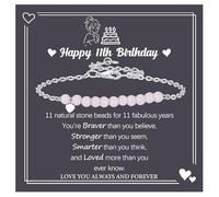 DOA Natural Stone Healing Bracelet, Presents for 11 Year Old Girls, Adjustable Heart Charm Bracelet, 11th Birthday Present for Sister Daughter Granddaughter, Message Card & Box