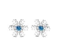 DOA Snowflake Earrings Sterling Silver, 10mm Christmas Stud Earrings with Cubic Zirconia, Snowflake Studs for Christmas, Come with Jewellery Box&Card(Blue)