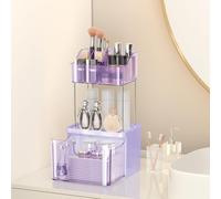 DOADW Makeup Organizer with Drawer - 3 Tier Bathroom Organizer Countertop - Multi-Purpose Skin Care Organizer for Vanity, Small Cosmetic Counter Organizer (Purple)