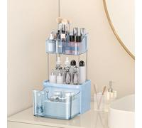 DOADW Small Bathroom Counter Organizer - 3 Tier Makeup Organizer Countertop - Multi-Purpose Skin Care with Drawer for Vanity, Cosmetic Counter Organizer (Blue)