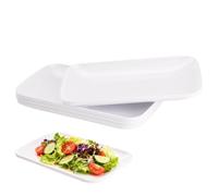 Doafoce Serving Tray Set of 4 Serving Platter Rectangular Melamine Plastic Serving Dishes Plates Small White Platters for Sushi, Side Dishes, Dessert, Appetizer, Buffet, Party, 24,2 x 15,3 cm