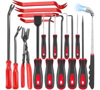 DOAHO 17Pcs Mechanic Hook and Pick Tool Set & Car Trim Removal Kit with Fastener Clip Pliers,Rivet Puller,Magnetic Pickup,Gasket Scraper,Non-Scratch Plastic Pry Tools for Automotive Repair-Red