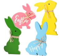 Doaizer Easter Bunnies Decorations for The Home Easter Table Decor,4PCS Wood Cute Easter Bunny Decor with Jute Twine Bow Spring Decorations Easter Tiered Tray Decor for Party Favors