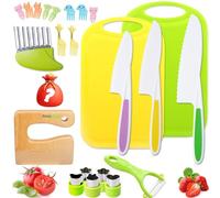 Doaizer Kids Knife Proof Kitchen Tools for Toddlers Real Cooking Sets - Kids Safe Knives Set with Plastic Toddler Safe Knife Fruit Vegetable Crinkle Cutter Kids Cutting Board
