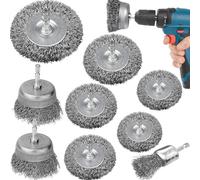 Doaizer Wire Brushes for Drills, 1/4-Inch Shank, Carbon Steel, Crimped Wire Bristles, 9-Piece Set for Rust, Paint, Wood, and Abrasive Removal