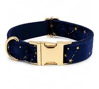 Doamlina Velvet Star Print Dog Collar - Heavy Duty Metal Buckle, Anti-Chafe | Double Layer Polycotton, Rust-Free Zinc Alloy D-Ring, Quiet Luxury Gold-Stamped Sky,for Small Medium Large Boy Girl Dogs