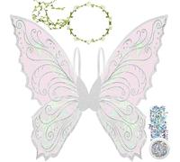 Doanpusi Fairy Wings for Women and Girls, Enchanted 15"x19" Organza Butterfly Wings with Magic Wand, Elegant Gradient for Halloween, Cosplay, Costume Party White