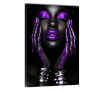 DOARTDO African American Woman Wall Art Purple Decor Canvas Prints Black Afro Woman Pictures Purple Girl Bedroom Living Room Modern Home Wall Decor Framed (16.00" x 24.00")