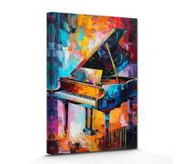 DOARTDO Vintage Music Canvas Wall Art Colorful Piano Pictures Retro Instrument Painting Print Music Theme Poster Classroom Living Room Decor Frame (16.00" x 24.00")
