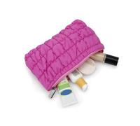 DOB SECHS Small Travel Makeup Bag Puffy Quilted Cotton Make Up Cosmetic Organizer Toiletry Bags Cute Zipper Pouch for Women Girls (CottonBag02-Rose)