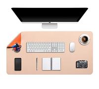 DOBAOJIA Desk Pad XX-Large, Desk Mat, Desk Blotter, Laptop Pad, Extended Mouse Mat, Mouse Pad XXL, Writing Pad for Office/Home, Dual-Side Use PU Leather Waterproof 35.4" X 16.9"(Beige/Orange)