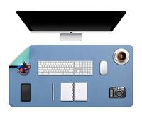 DOBAOJIA Desk Pad XX-Large, Desk Mat, Desk Blotter, Laptop Pad, Extended Mouse Mat, Mouse Pad XXL, Writing Pad for Office/Home, Dual-Side Use PU Leather Waterproof 35.4" X 16.9"(Steel Blue/Green)