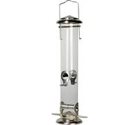 dobar® 11520 Large Bird Feeder with Acrylic Glass Tube - Steel Feeding Station for Wild Birds - Bird Feeder for Hanging - Food for Garden/Patio/Balcony - Diameter 9.5 x 39 cm - Silver