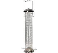 dobar® 11523 Large Bird Feeder with Mesh - Steel Feeding Station for Wild Birds - Bird Feeder for Hanging - Food for Garden/Patio/Balcony - Diameter 9.5 x 39 cm - Silver