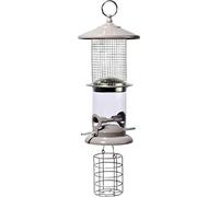 dobar® 11524 Large Multifunctional Feeder - Steel Bird Feeder - XL Feeding Station for Hanging Nuts/Seeds/Dumplings - Feeding Column for Garden/Patio/Balcony - Diameter 16 x 50 cm - Grey